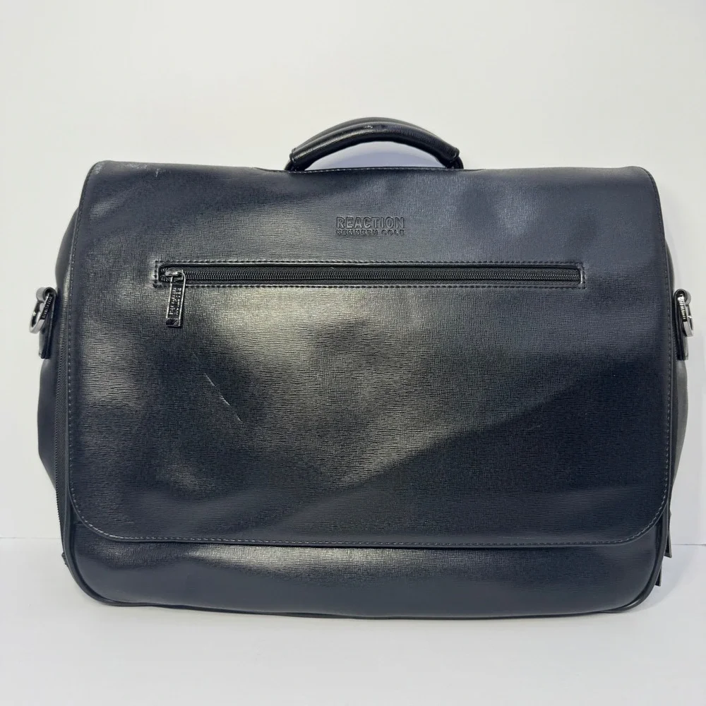 Kenneth Cole Reaction Mens Black Faux Leather Laptop Messenger Bag Briefcase